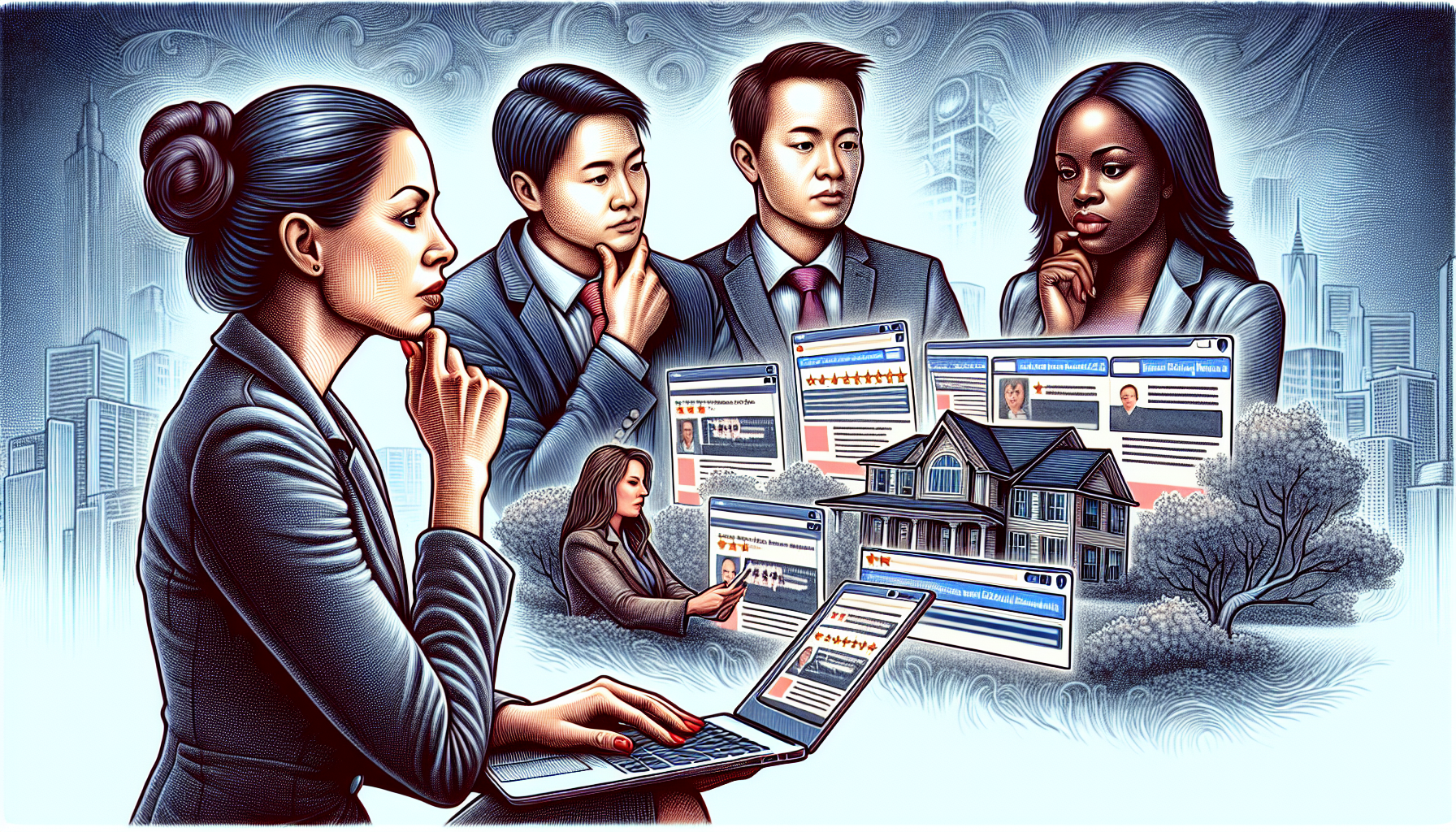 Illustration of a client choosing the best mortgage broker with the help of real estate professionals