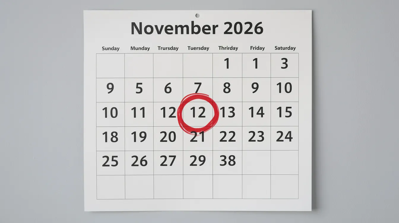 The image shows a calendar page for November 2026, with the 12th day highlighted by a bold red circle. This date may be significant for those interested in the legal status of hemp-derived THCA products and recreational marijuana sales in Montana.