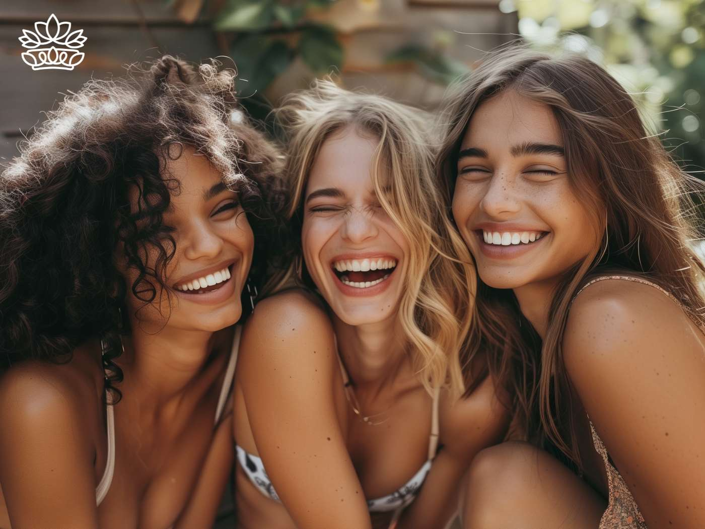 Three radiant women with sun-kissed smiles enjoying each other's company, exuding the joy of heartfelt friendship, perfect for celebrating life's special moments with Fabulous Flowers and Gifts.