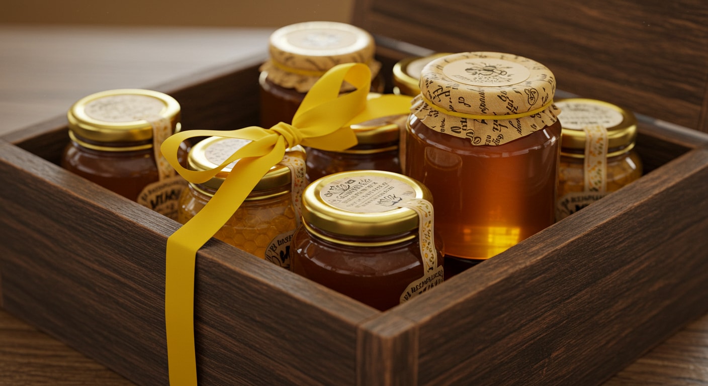 A basket of sustainably sourced honey as a Mother's Day gift
