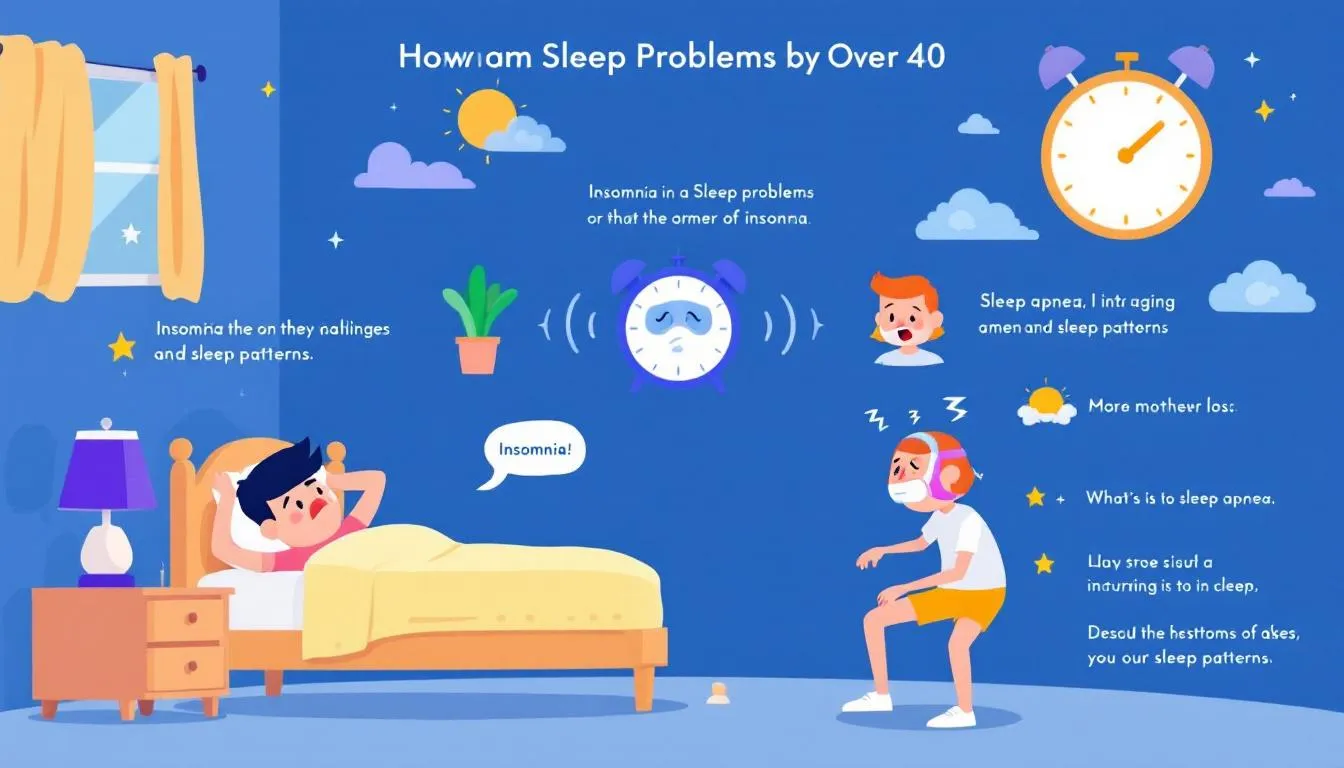 Common sleep problems faced by individuals after 40, including insomnia and sleep apnea.