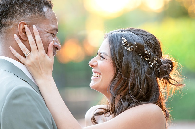 An emotional first look moment between a bride and groom.