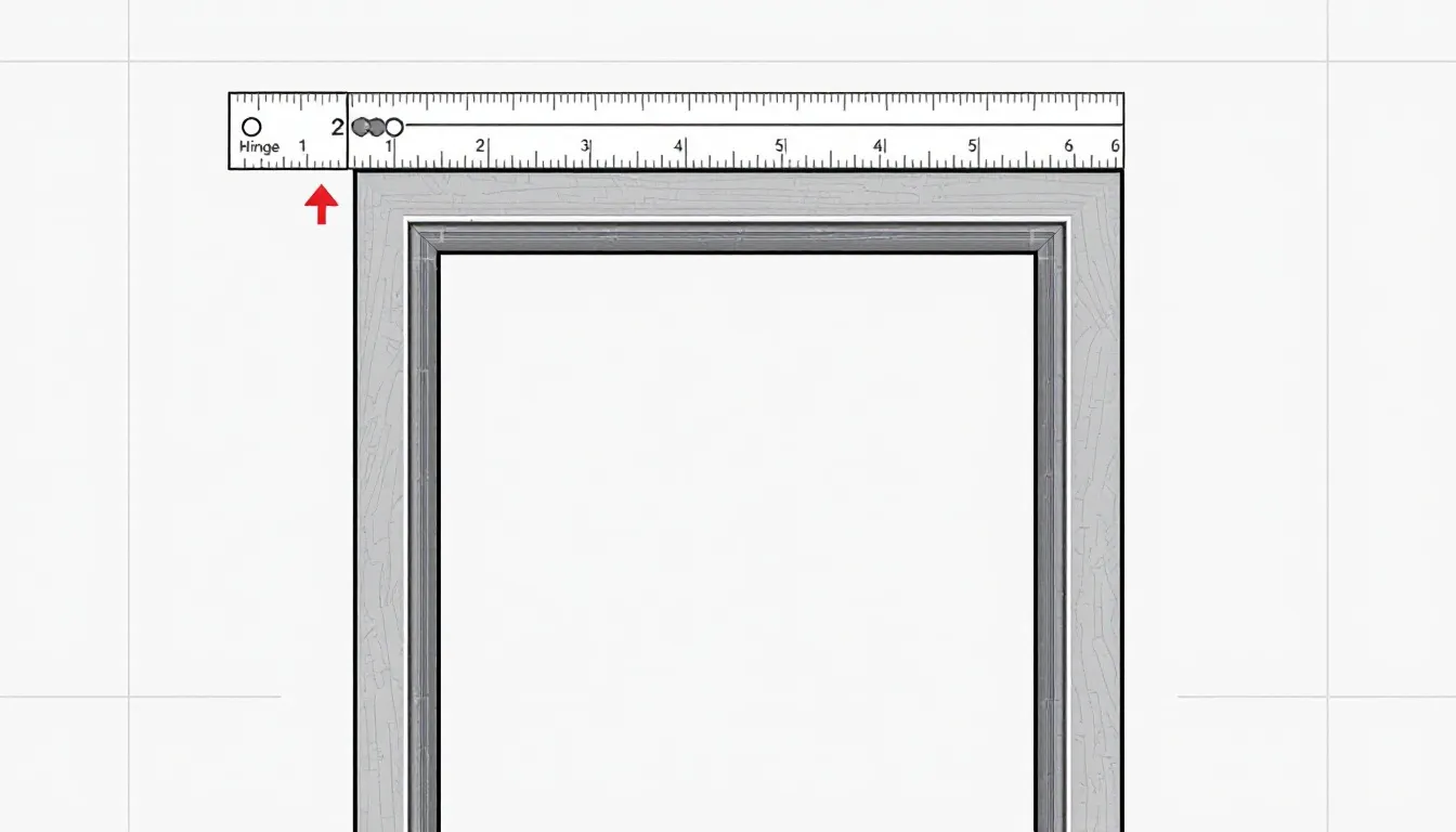 An illustration of a door frame being prepared for hinge installation, including marked hinge positions.
