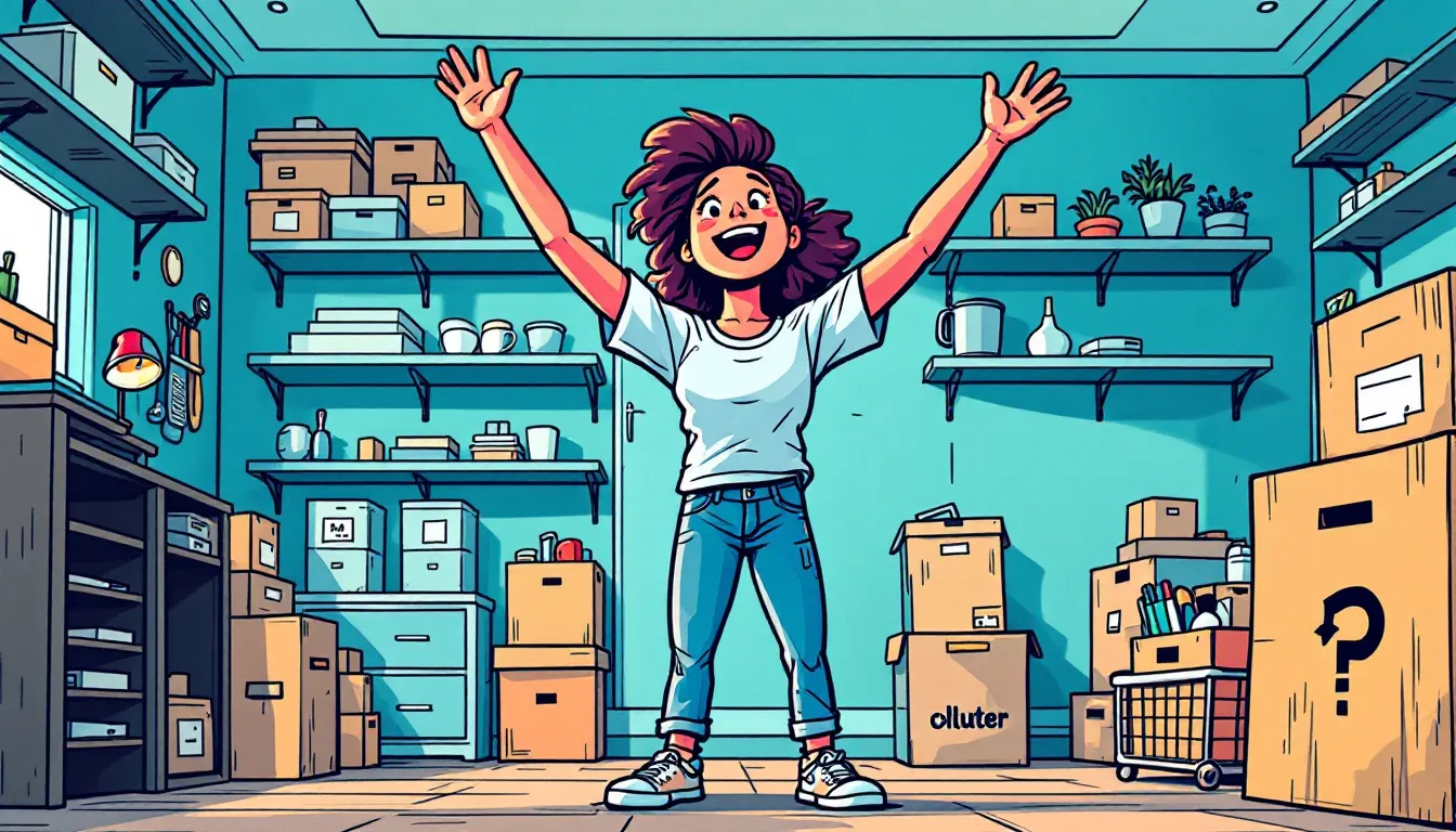 A person celebrating their decluttering progress, feeling accomplished and proud.