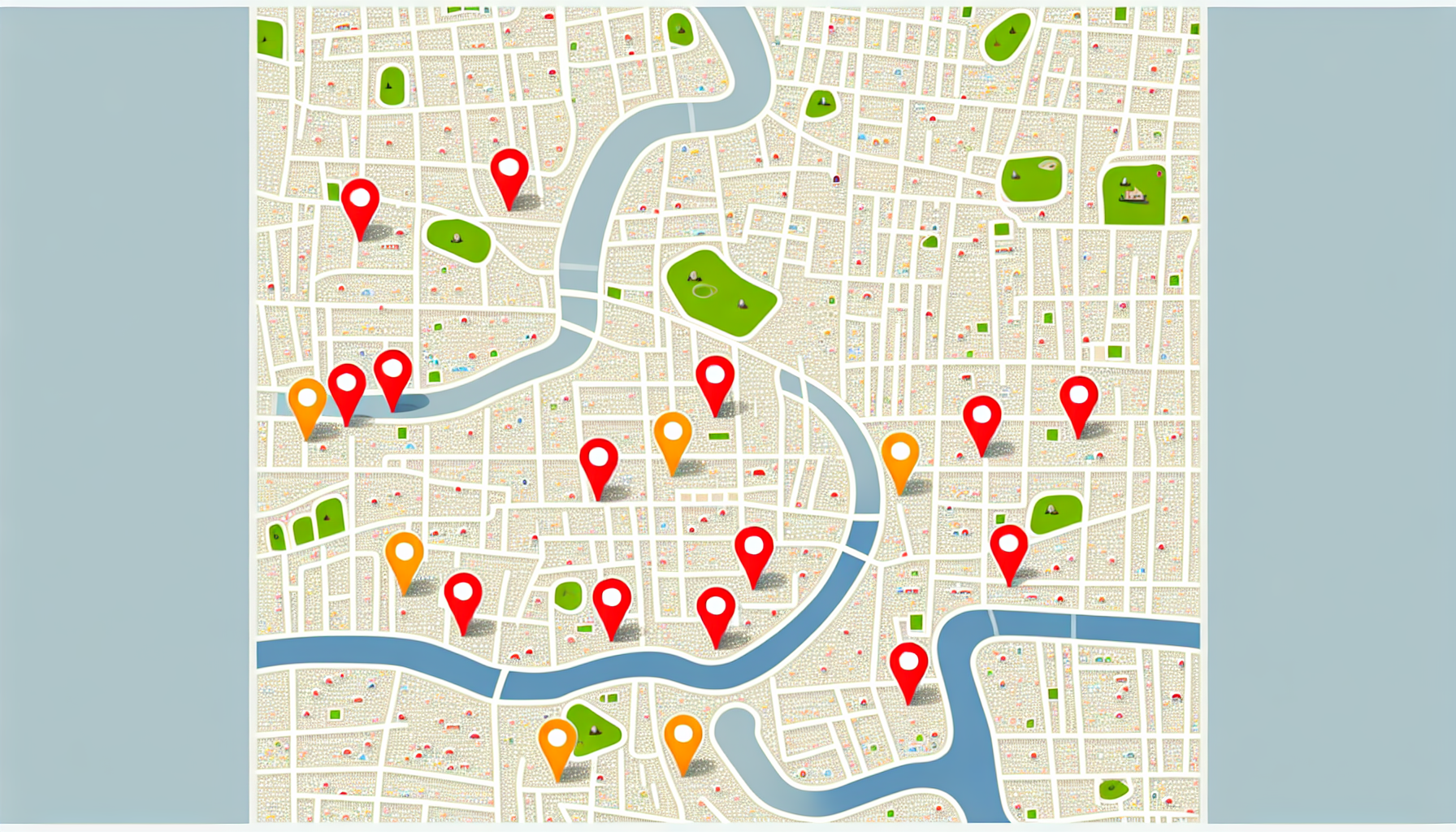 A map with location pins indicating local business presence