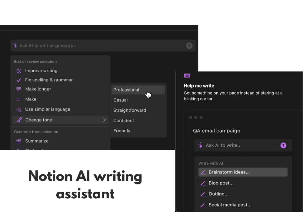 Notion AI writing assistant