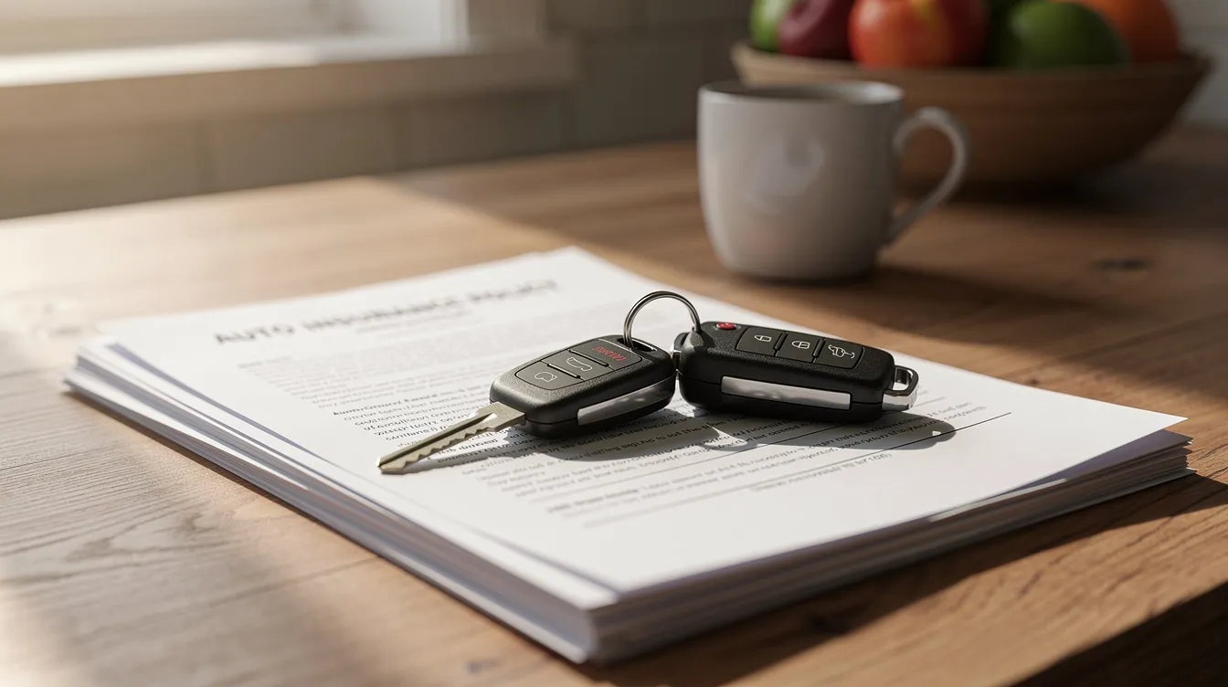 The image shows a set of car keys and insurance documents laid out on a kitchen table, symbolizing the importance of having proper uninsured motorist coverage and understanding personal injury claims in the event of a car accident. This scene reflects the necessary preparations families must make to navigate the complexities of insurance claims and potential medical malpractice lawsuits in New Mexico.