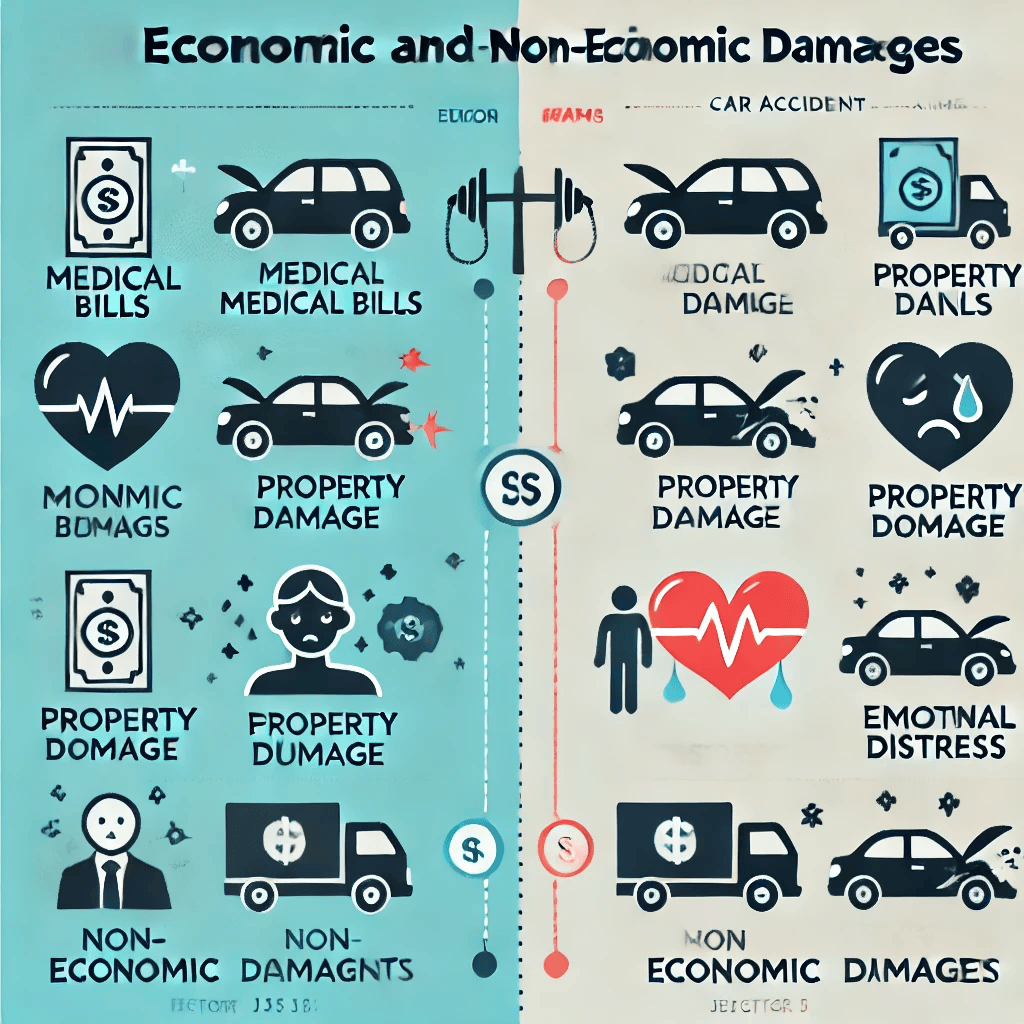 Comparing economic and non-economic damages in car accident claims.