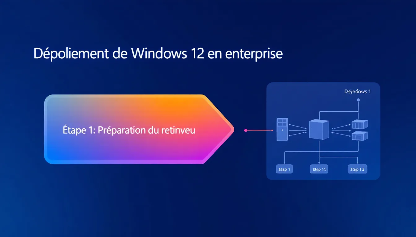 Un schéma des étapes pour déployer Windows 12 en entreprise, facilitant la compréhension du processus.