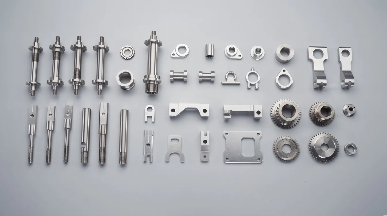 An array of precision-machined aluminum and stainless steel components is meticulously arranged on a clean inspection surface, showcasing the high precision and tight tolerances achieved through advanced CNC machining processes. This layout highlights the quality and dimensional accuracy expected from the best CNC machining companies in the industry.