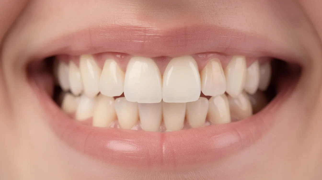 The image shows a single dental implant crown positioned in the front of a mouth, seamlessly blending with the surrounding natural teeth, highlighting the aesthetic results of cosmetic dentistry treatments. This cosmetic procedure offers a solution for replacing missing teeth, contributing to an attractive and healthy smile.