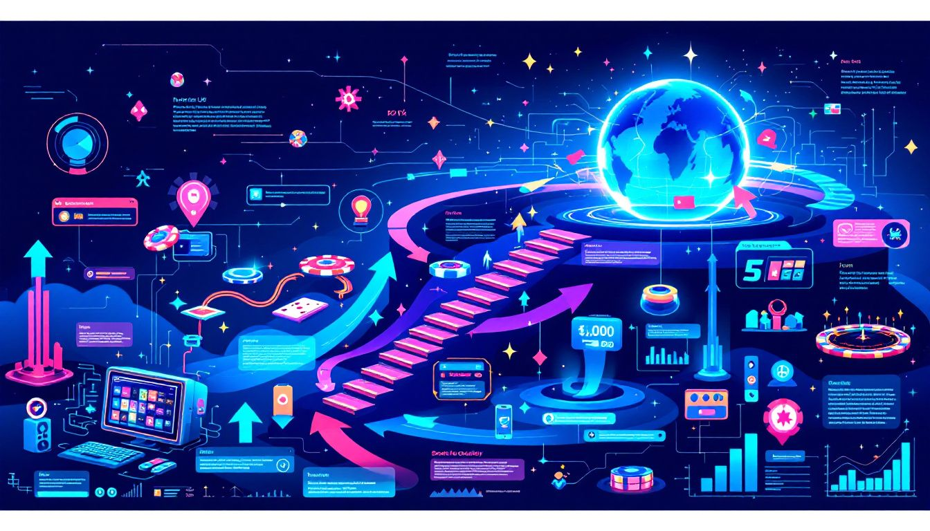 An illustration showing the evolution of online gambling in the UK.