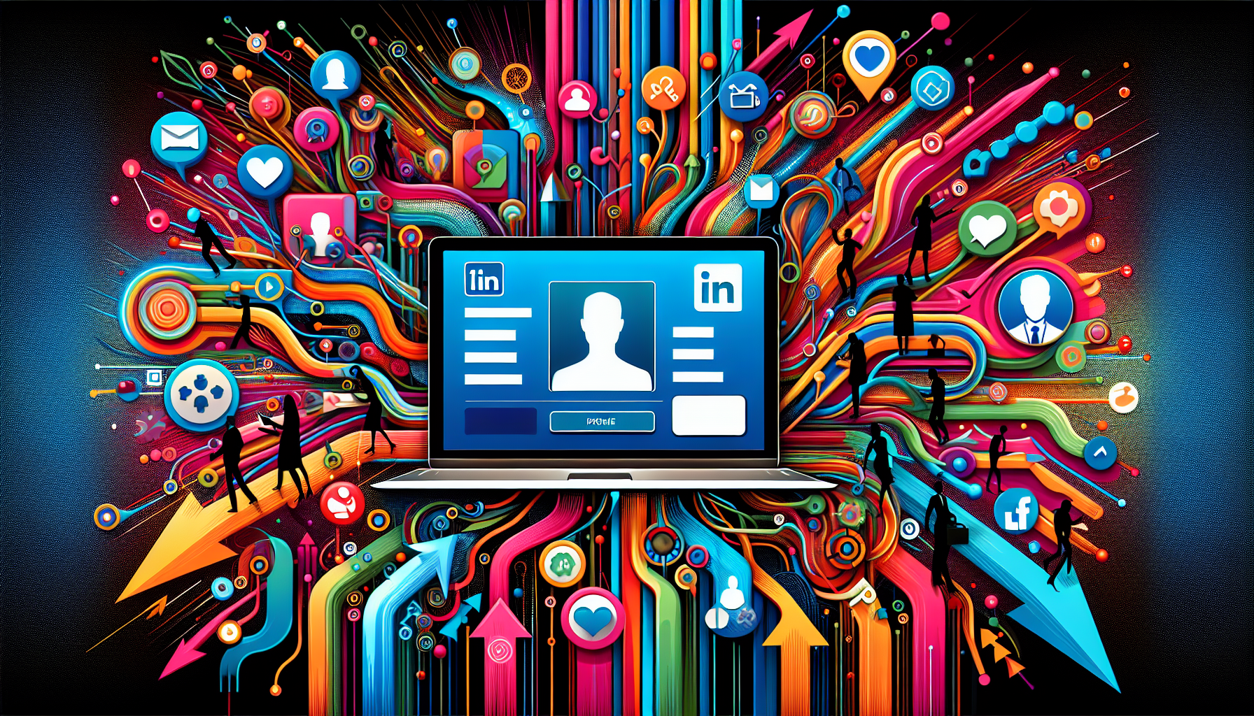 An illustration showing different ways to promote a LinkedIn profile externally, including social media icons.