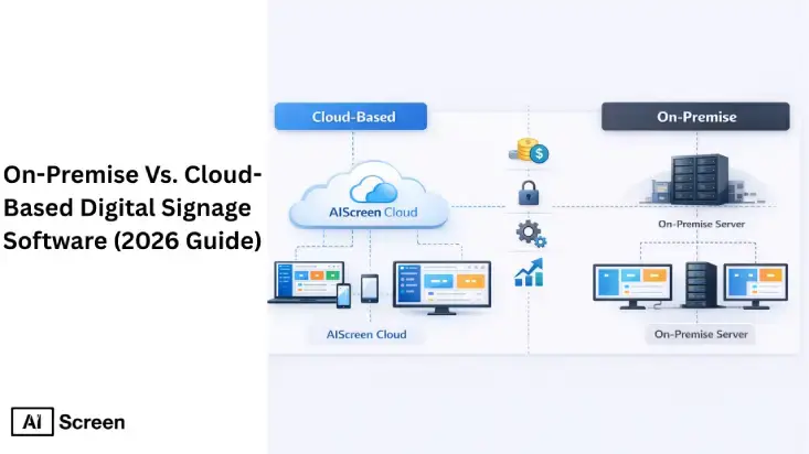 On-Premise Vs. Cloud-Based Digital Signage Software (2026 Guide) 1 comparing cloud-based vs on-premises digital signage software