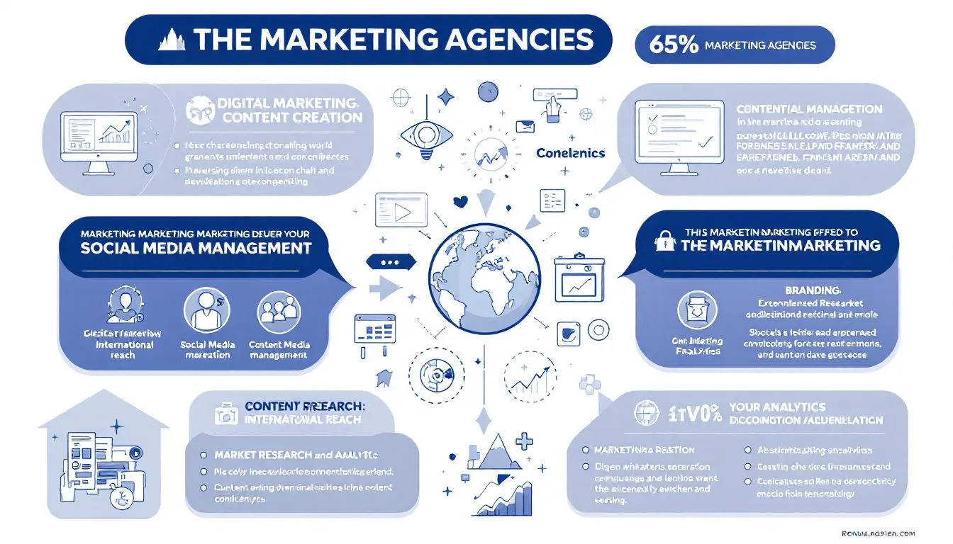 The image showcases a variety of marketing services offered by digital marketing agencies, including social media marketing, content marketing, and search engine optimization. It highlights the importance of a strategic marketing agency in helping businesses achieve their marketing goals and engage their target audiences effectively.