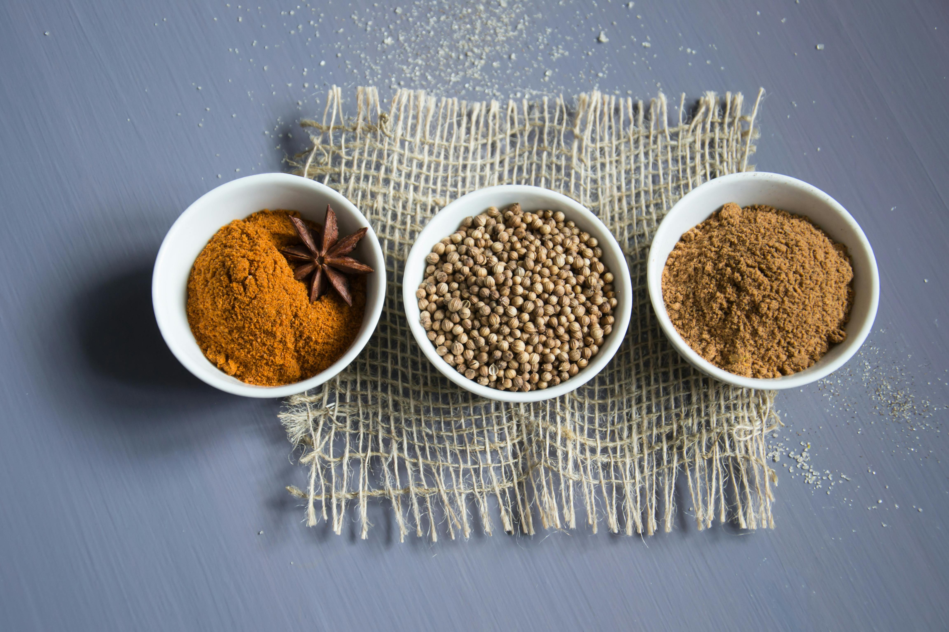 Various spice blends in colorful packaging