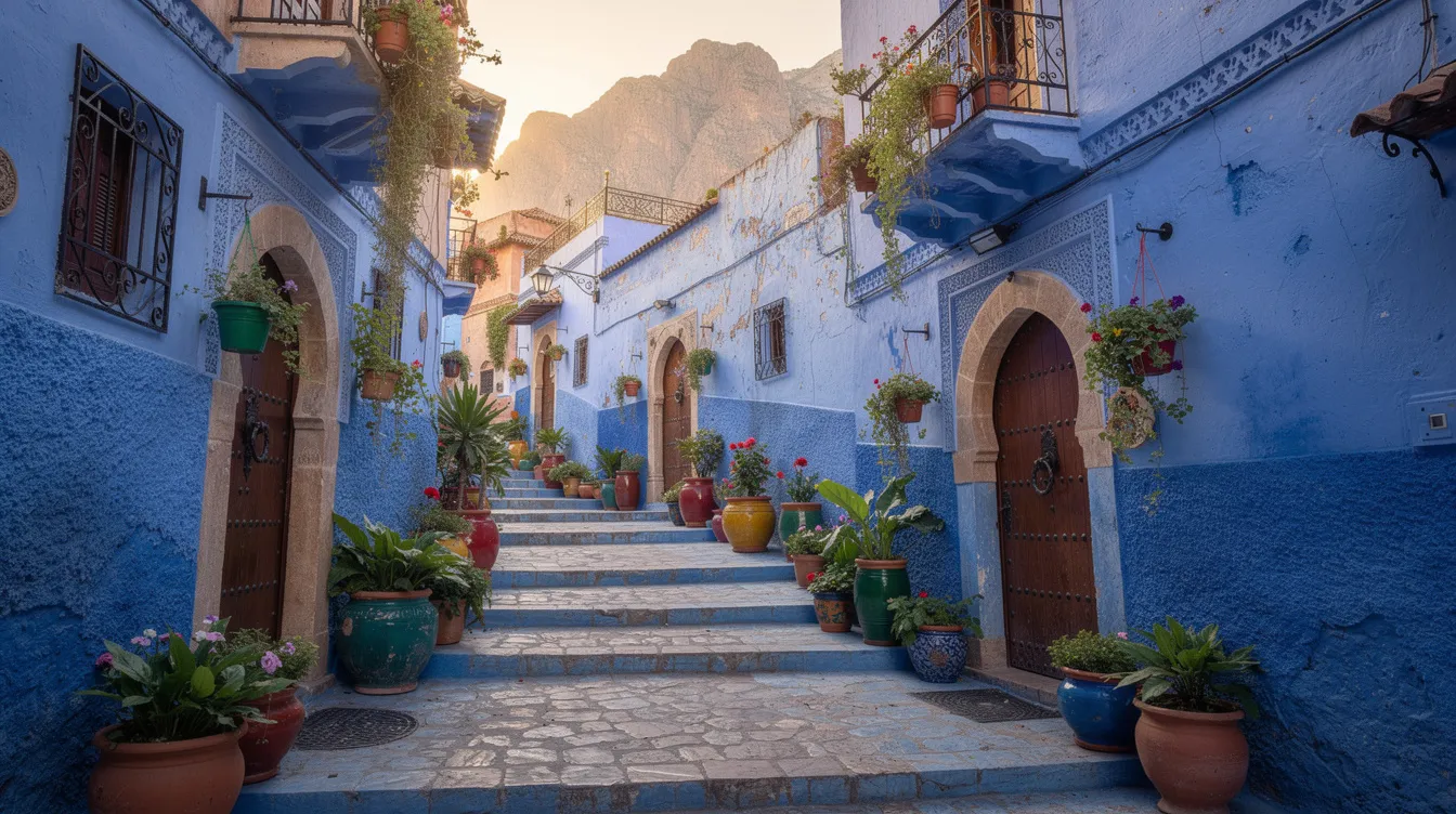 Callejuela pintada de azul en Chefchaouen.