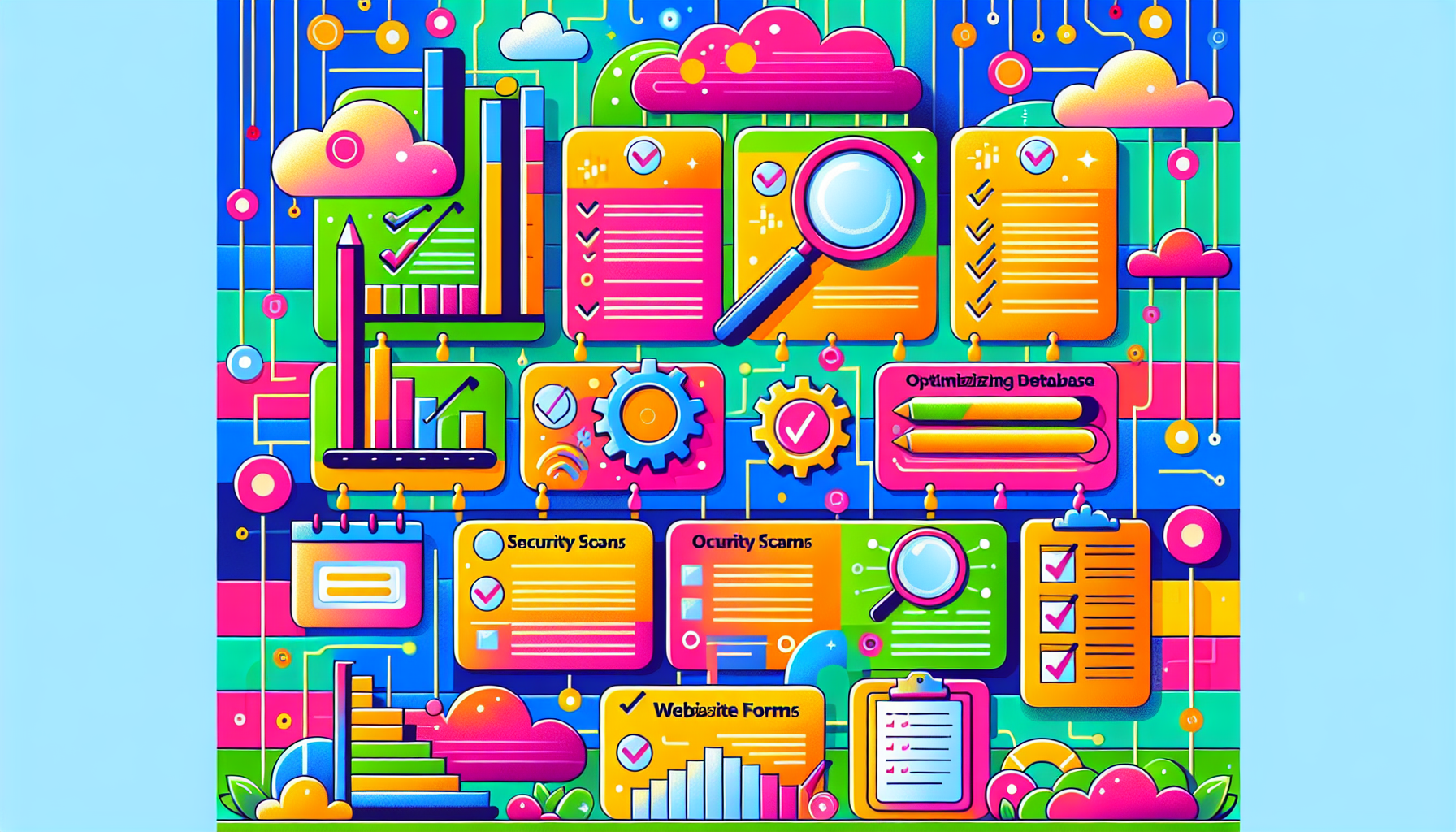 An illustration representing important monthly maintenance tasks for WordPress.