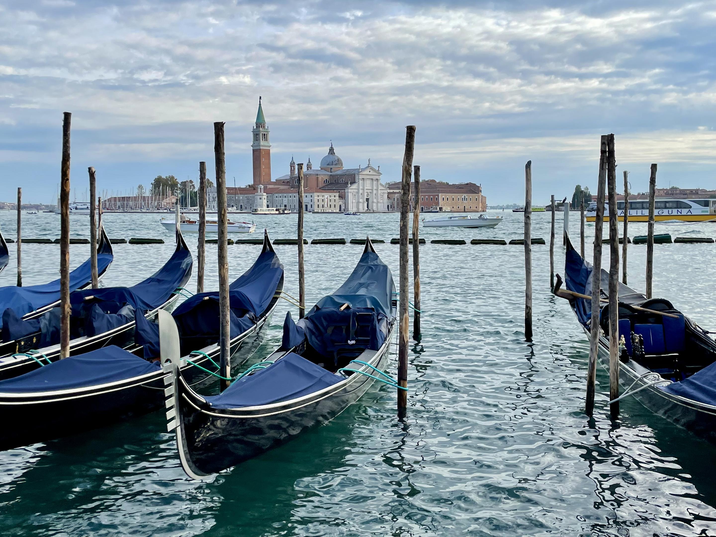 A view of gondolas in Venice, Italy