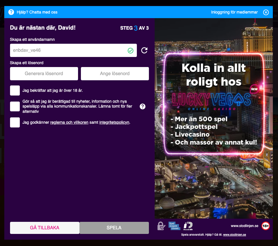 Luckyvegas registrering - spela ansvarsfullt