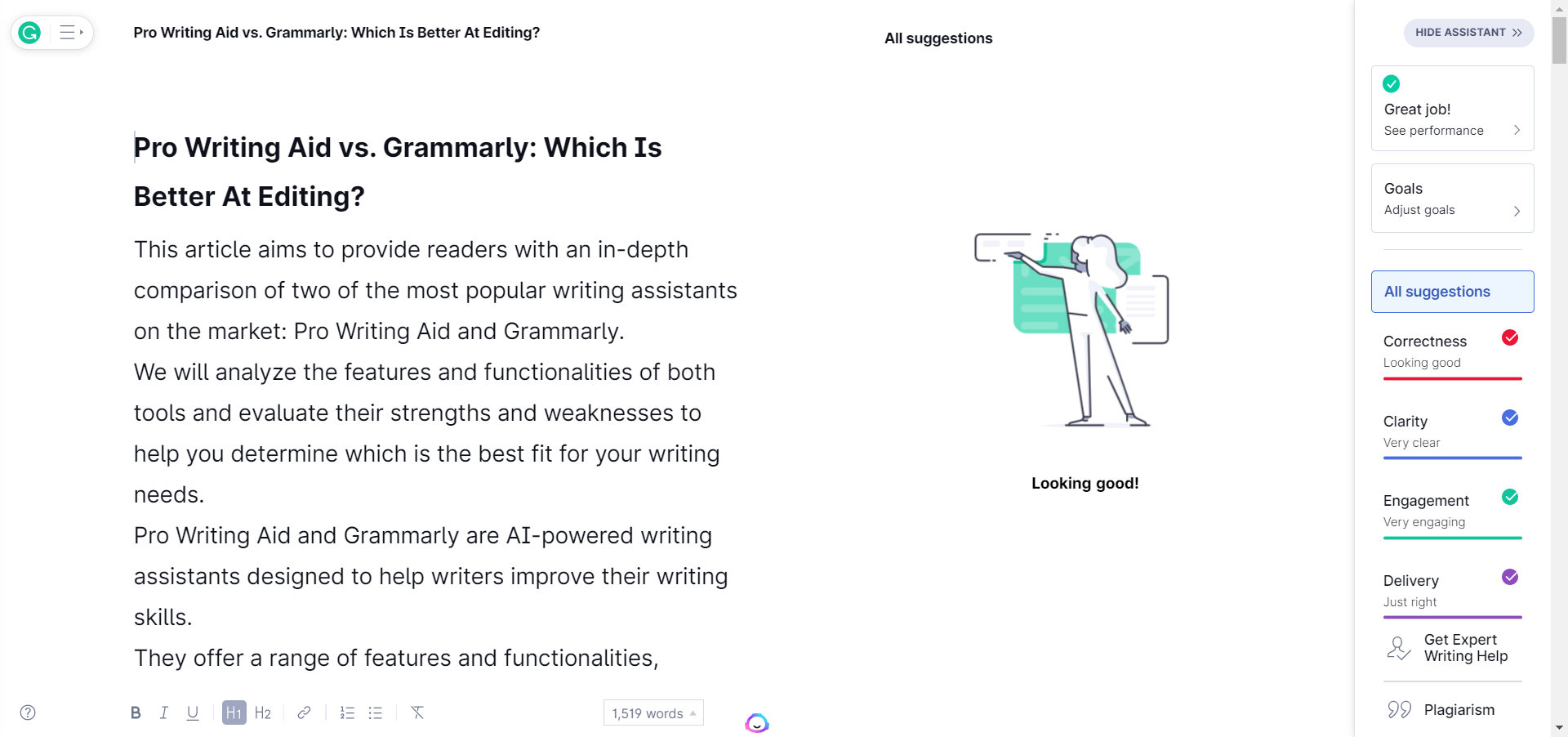 Grammarly real-time suggestions