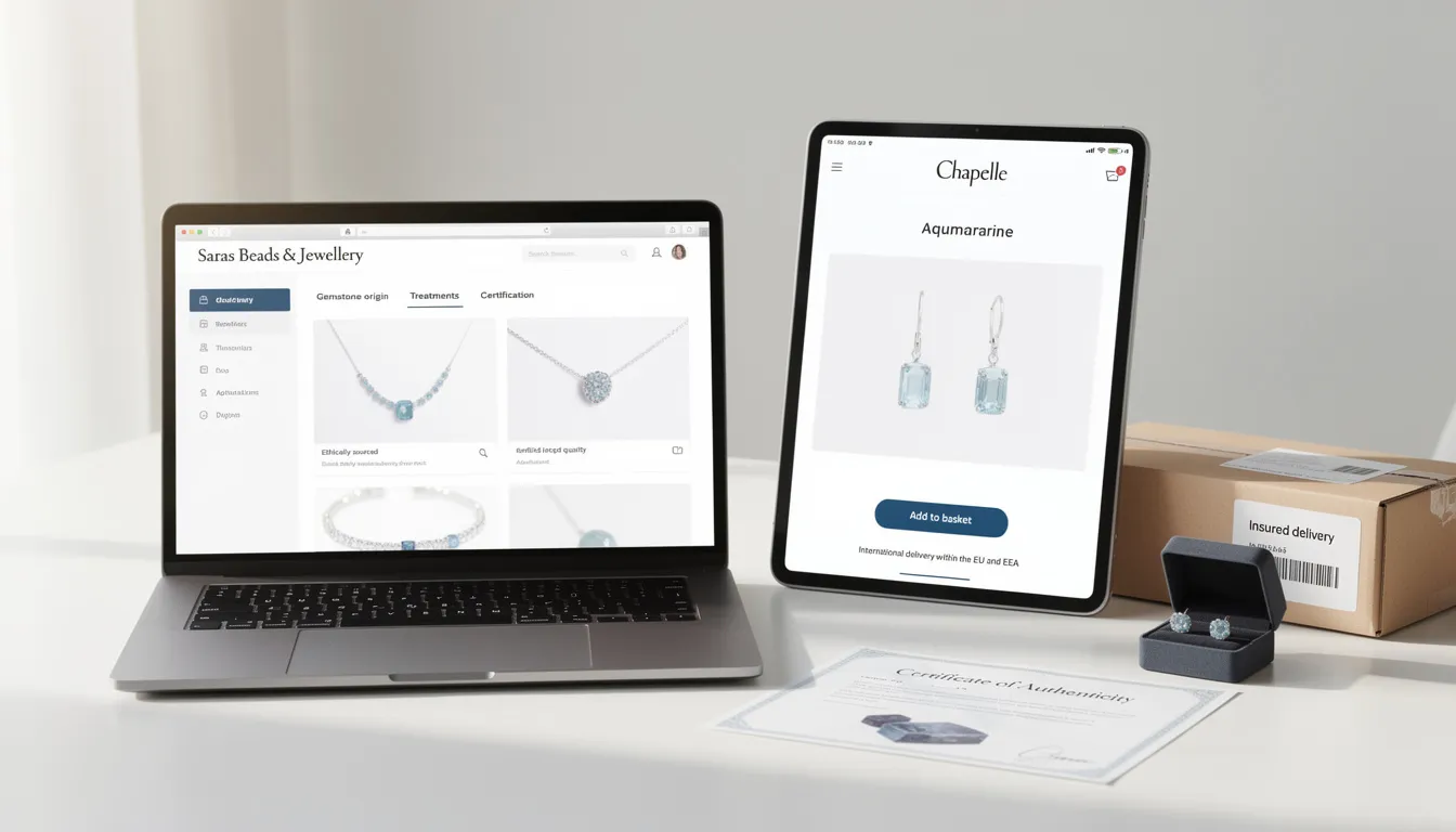 The image showcases a collection of elegant aquamarine earrings, featuring both drop and stud styles, set in yellow gold. These exquisite pieces of jewellery highlight the beautiful colour of the gemstones and are available for purchase from reputable stores that provide authenticity and delivery options.