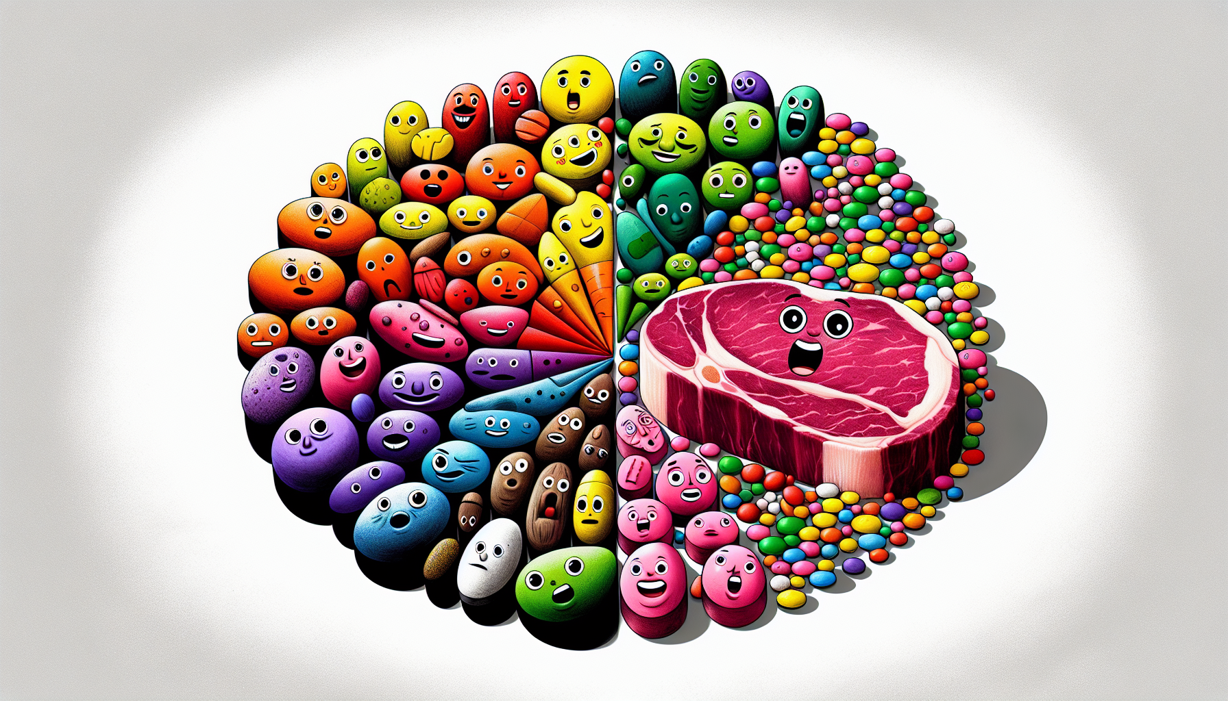 Illustration of various vitamins and minerals, highlighting the nutritional gaps in a meat-only diet