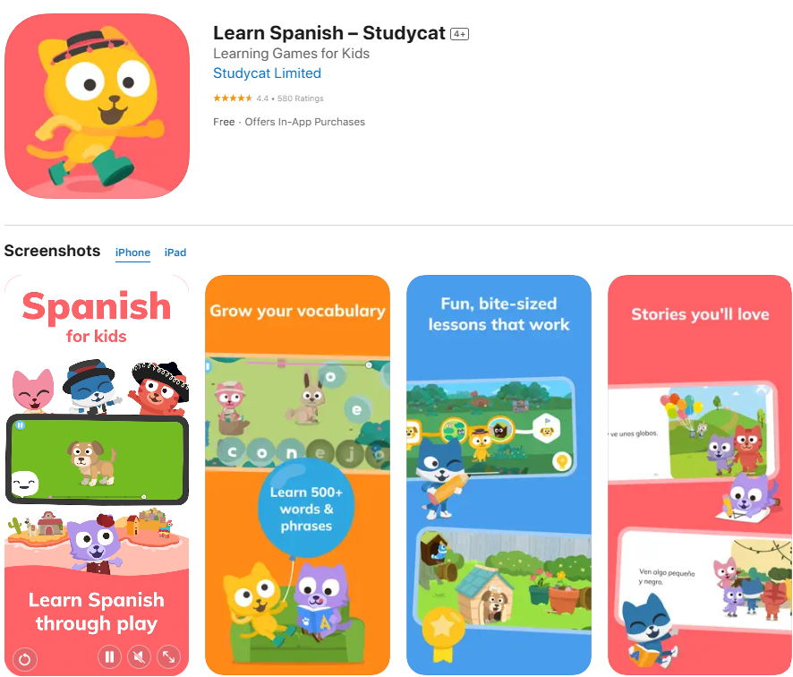 Studycat app preview on App Store with 4.4-star rating