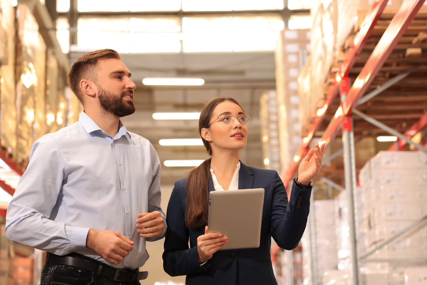 Two professionals checking products.
