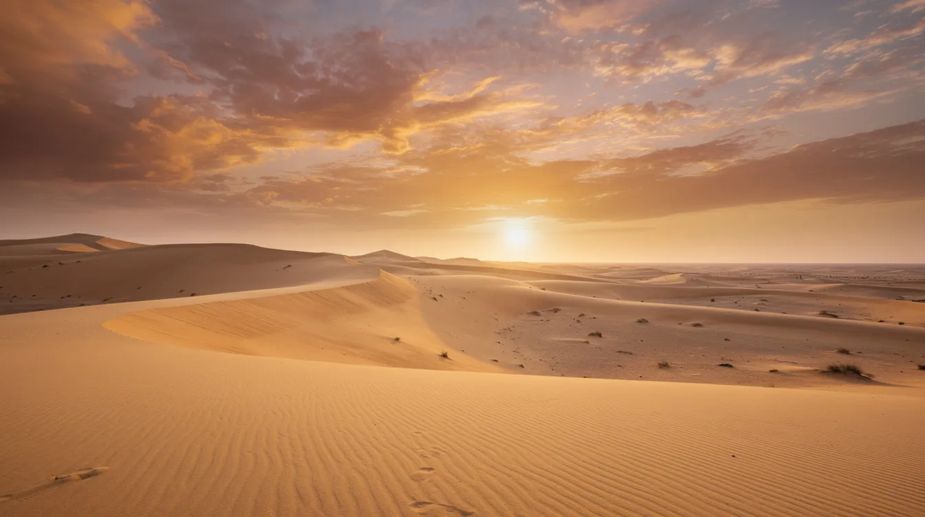 Dunes de sable doré au coucher du soleil dans le désert marocain.