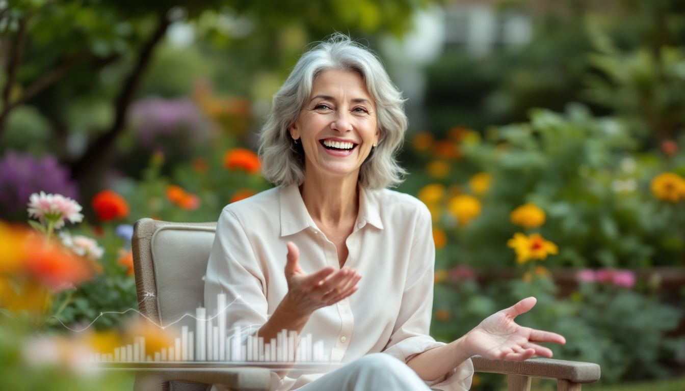 A happy, middle-aged woman smiling, reflecting mood improvements through hormone replacement therapy.