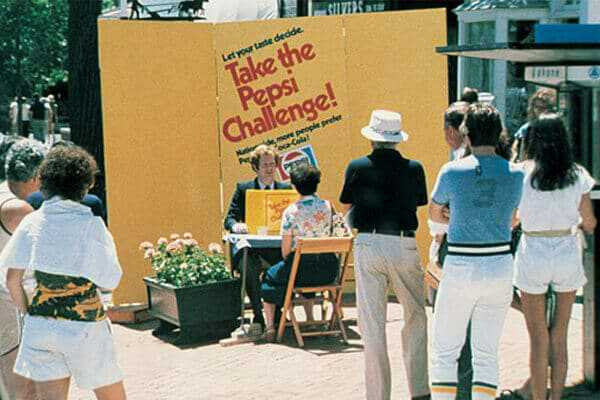 Blind testing to see which is favored Pepsi or Coca Cola