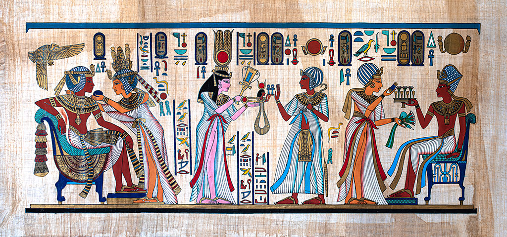 Ancient Egyptian painting on papyrus