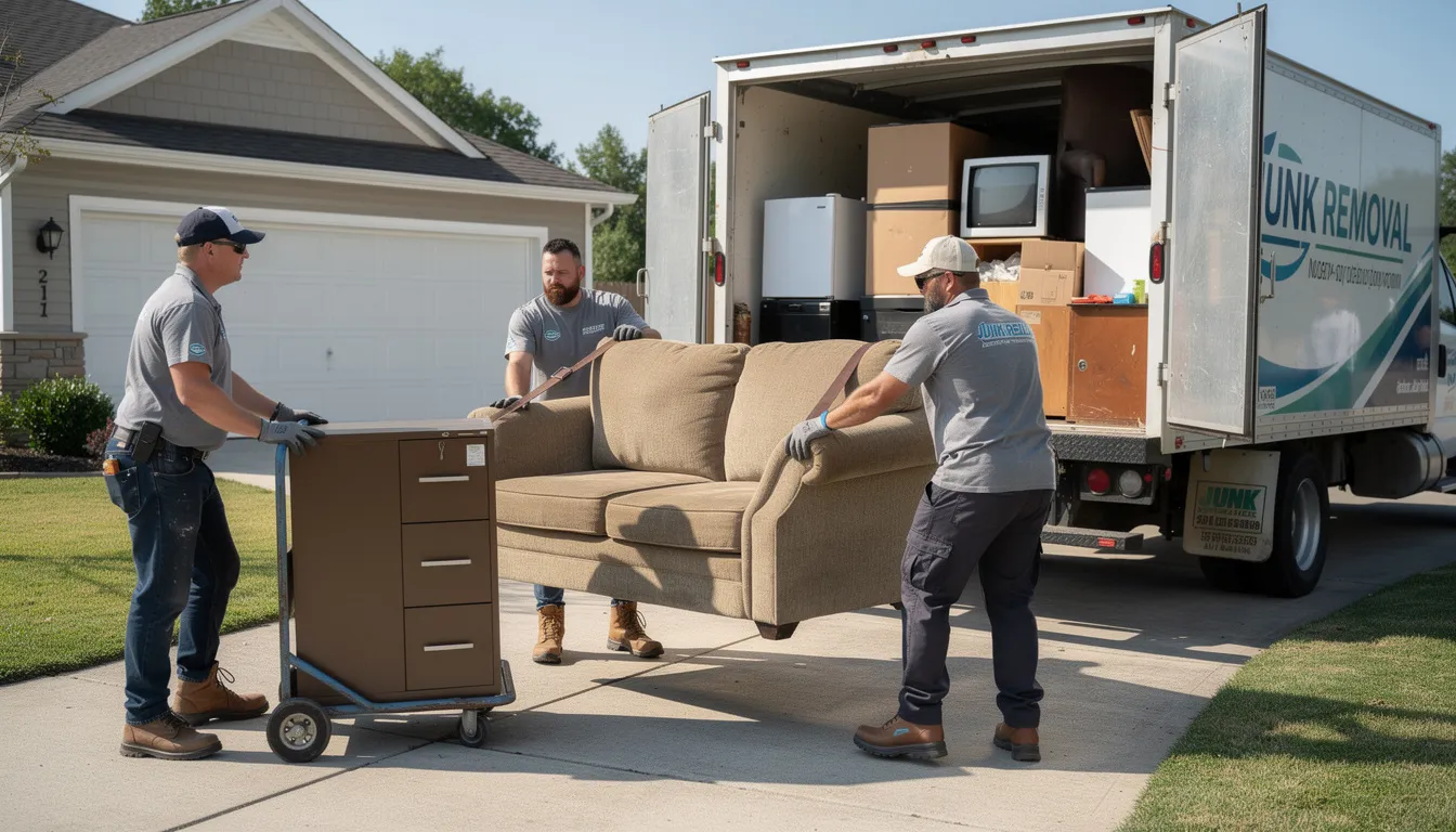 A professional junk removal crew is seen using proper equipment to safely lift and move an old hot tub from an outdoor space, ensuring a hassle-free experience. The team is focused on providing exceptional hot tub removal services while adhering to safety regulations and proper disposal methods.