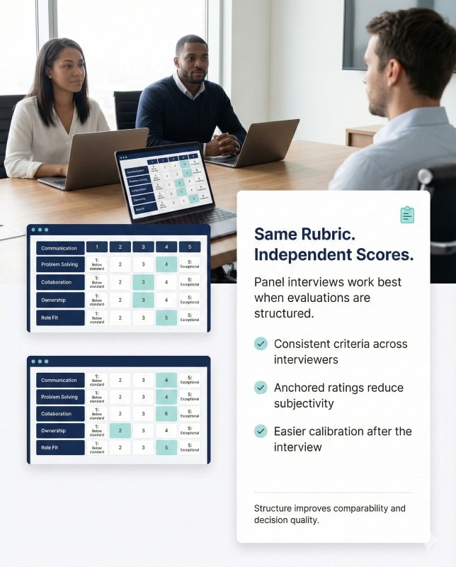 Structured interview rubric used in the hiring process to assess job fit