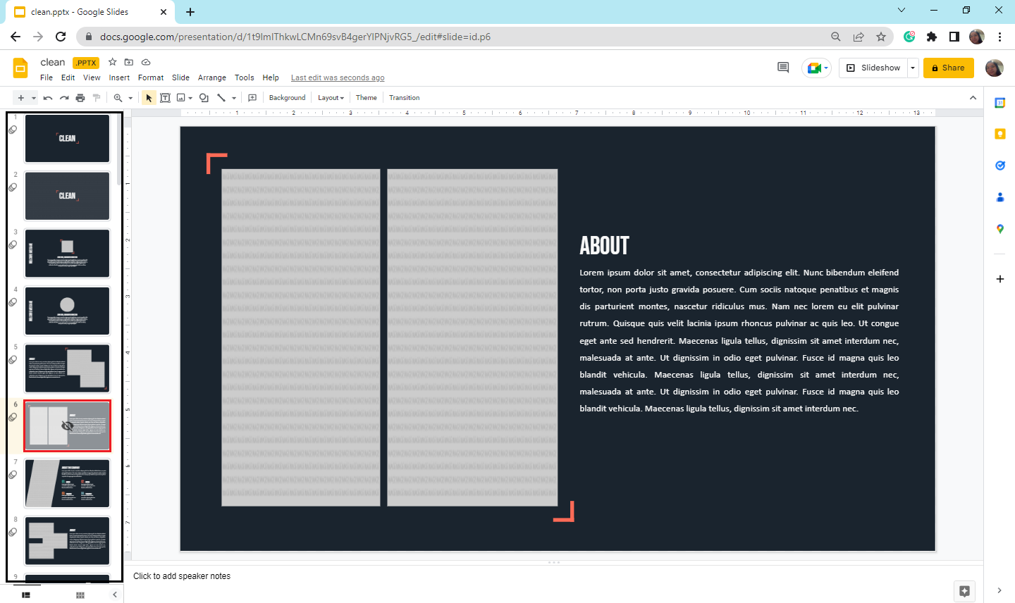 Your specific slide on your report will now appear hidden throughout your presentation.