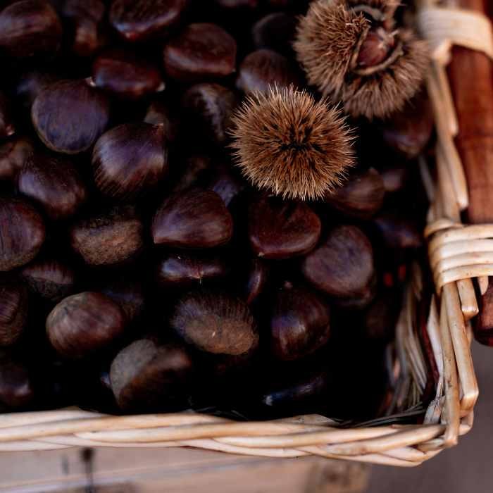 Basket of chestnuts, representing natural ingredients used in remedies.