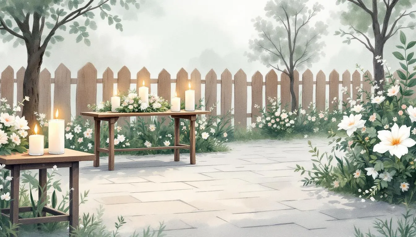 Windlichter und Grabdekorationen, die zur Beerdigung verwendet werden.