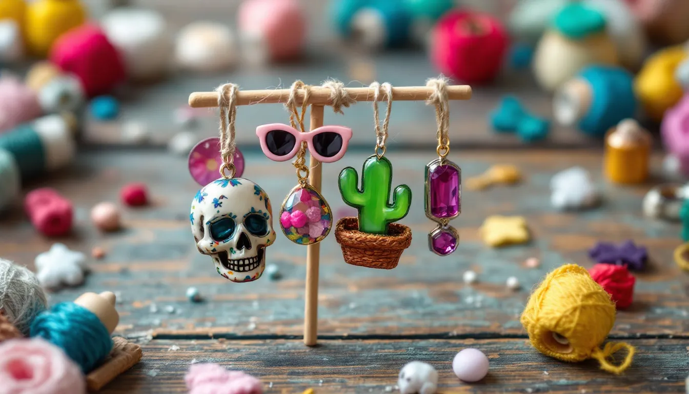 A collection of trendy phone charms displayed together.