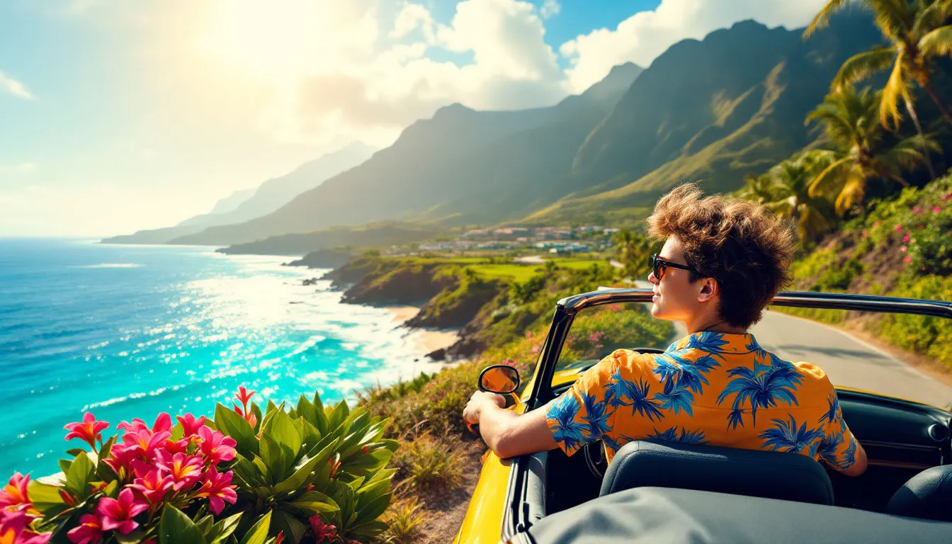 A young driver exploring the beautiful landscapes of Hawaii.