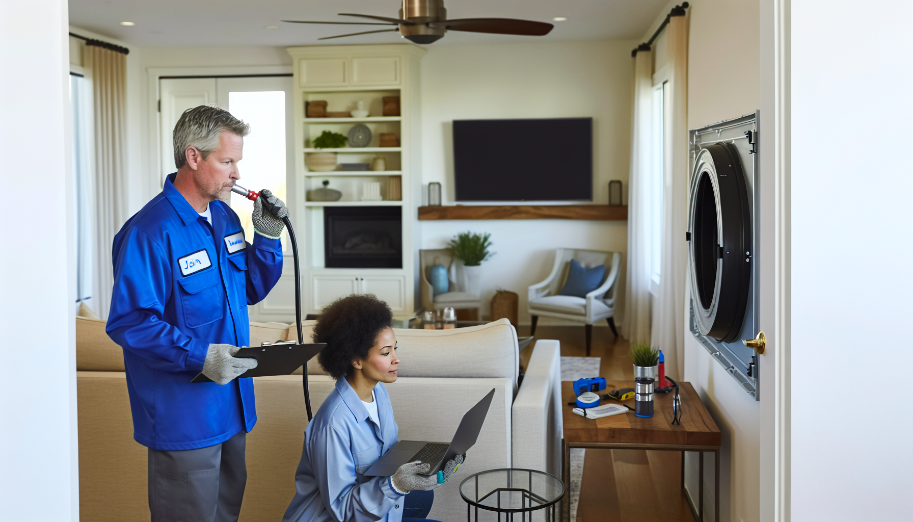 Blower door test equipment being used by HVAC contractors