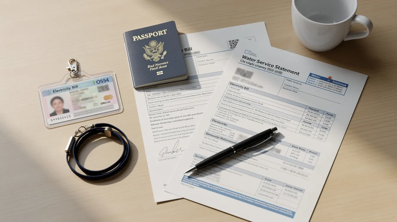 The image shows a clean desk with neatly arranged identity documents and utility bills, which may include important information for loan applications or income verification. These documents are essential for individuals seeking financial services such as 免 入 息 貸款 or other forms of credit.