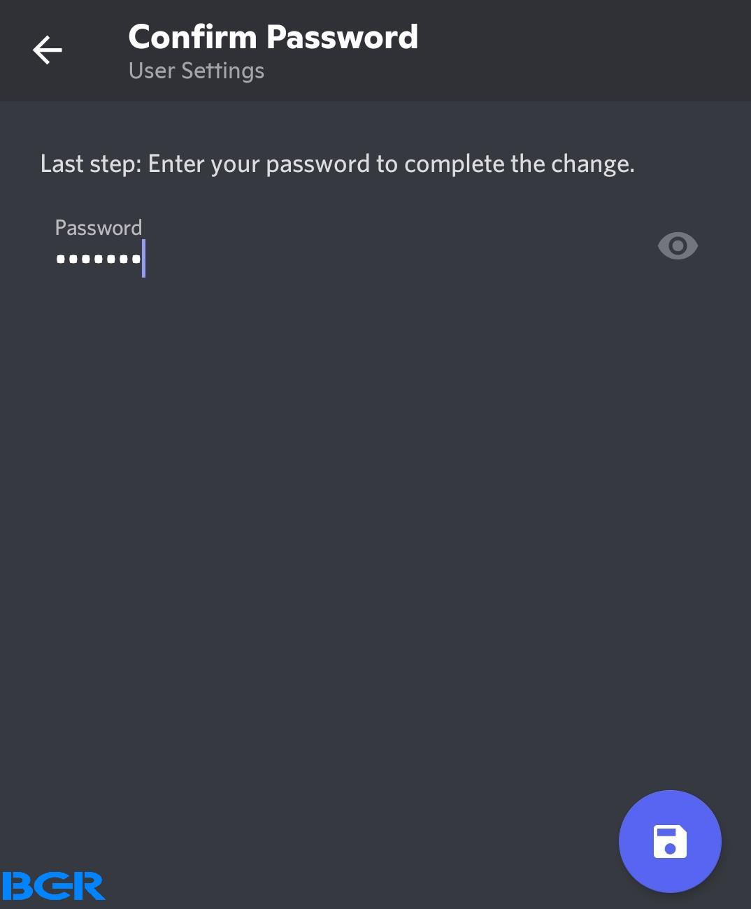 Enter your password to confirm your username change 