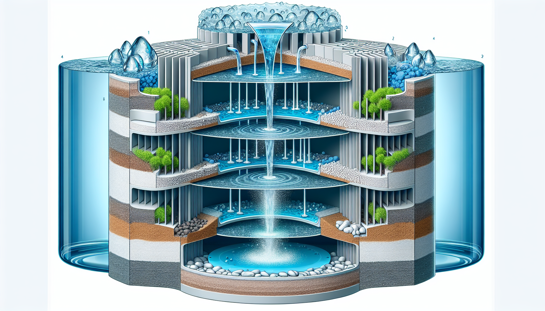 Illustration of multi-stage water filtration process