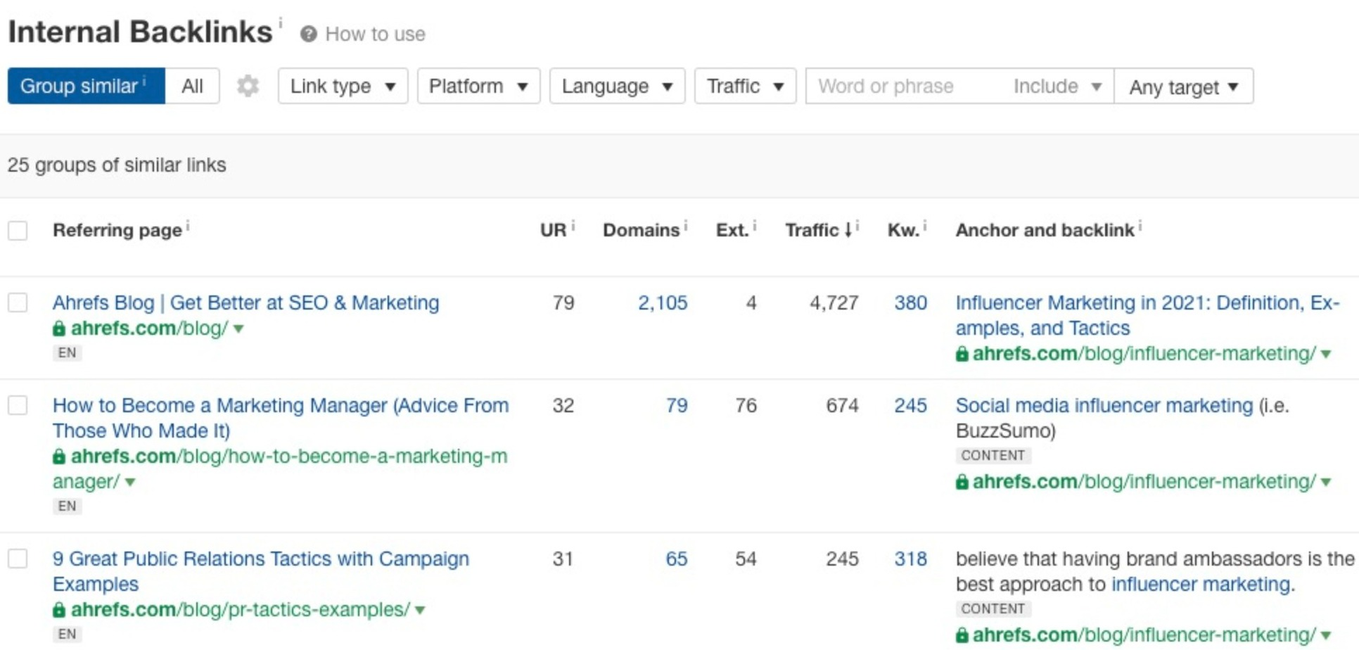 Ahrefs vs Semrush:  Internal links