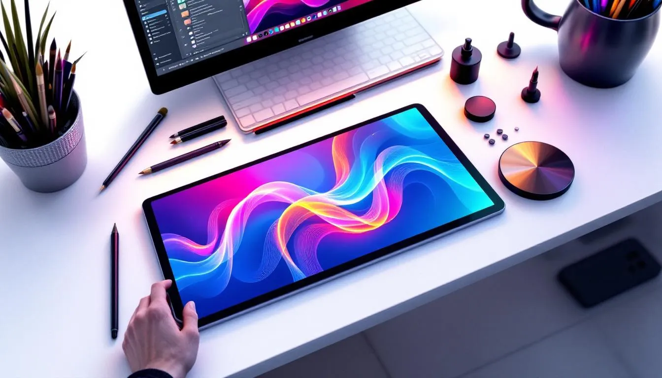 Outils et accessoires pour le dessin vectoriel sur tablette.