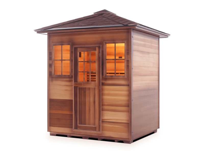 Image showcasing the design and features of the Enlighten Dry Traditional Sauna MoonLight, one of the best traditional saunas.