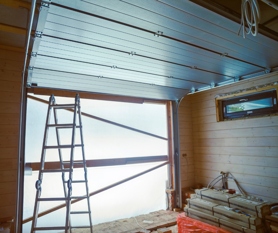 open garage door being repaired