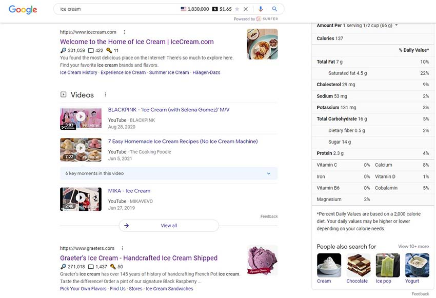 google search results for "ice cream"