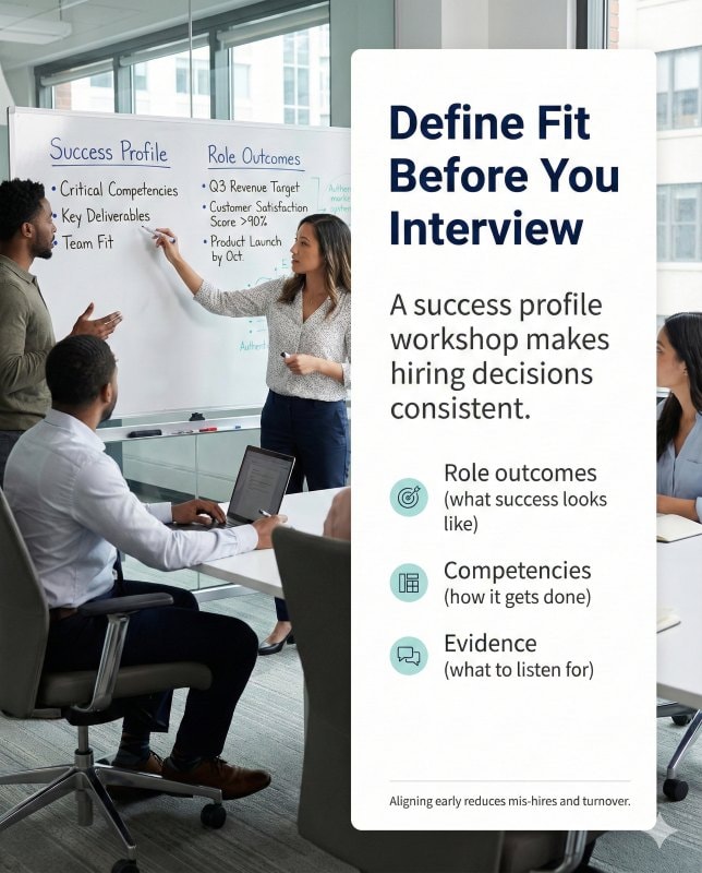 Hiring team defining fit for job with a success profile workshop